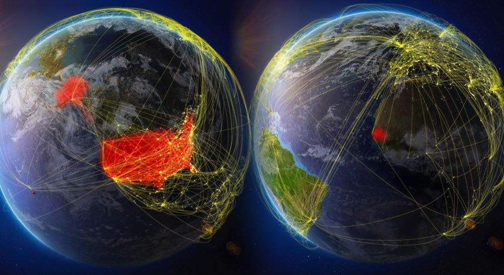 America and Senegal on the globe