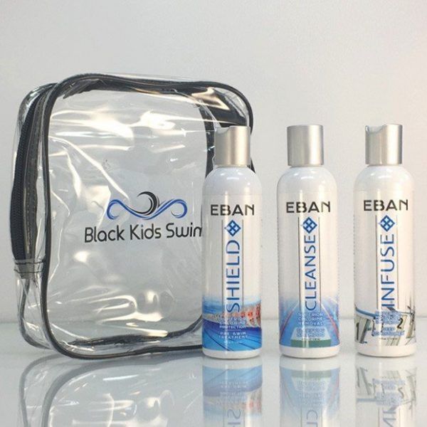 EBAN Shield, Cleanse & Infuse swimmers complete chlorine and salt hair protection Grab N Go bag